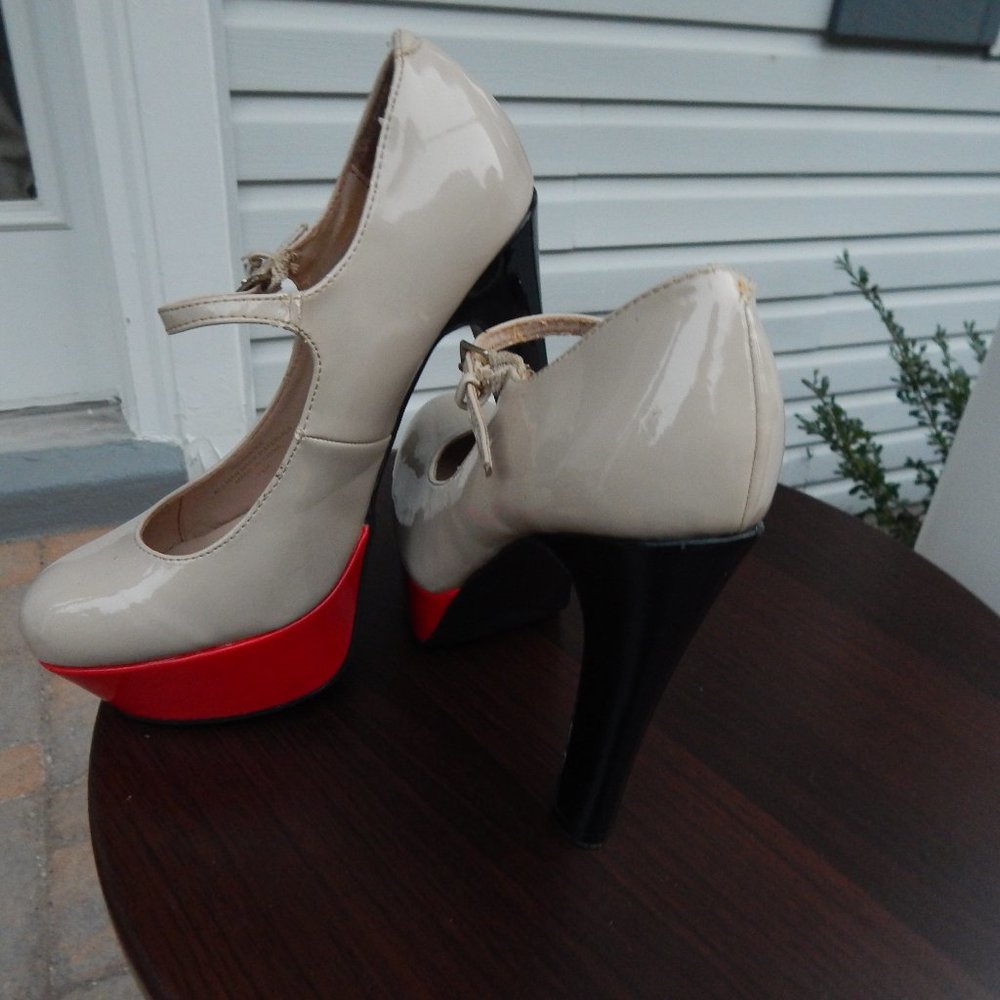 Red and Cream High Heel Stilettos